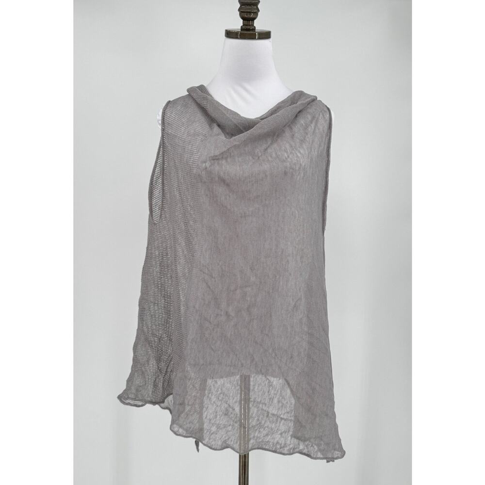 Crea Concept Womens Taupe Linen Draped Neck Sleeveless Blouse Top Sz 44 NEW
